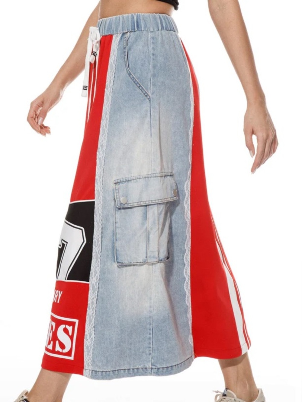 Graphic Patchwork Maxi Skirt with Drawstring Waist various sizes - Picture 5 of 8
